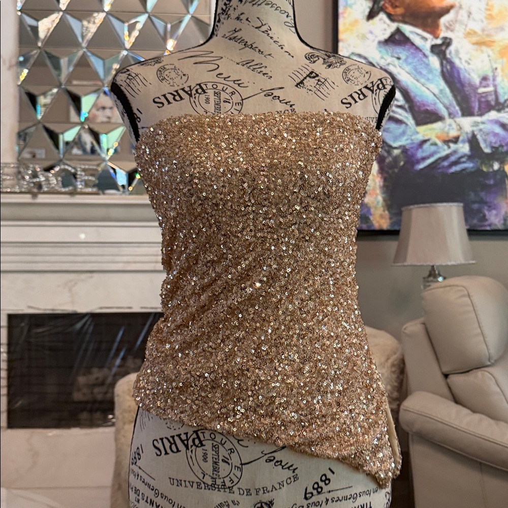 ๐ with tag ~ Edikted Sequin Asymmetric Slit Strapless Top - Picture 9 of 17